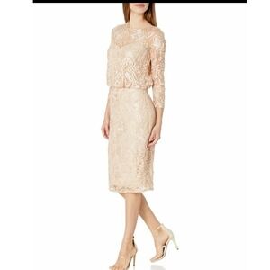 JS Collections NWT Soutache Blouson Dress Rose Gold Sequined Mother of The Bride